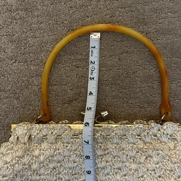 Vintage Large Woven Raffia Top Handle Ivory Cream Granny Core Handbag - Picture 7 of 14